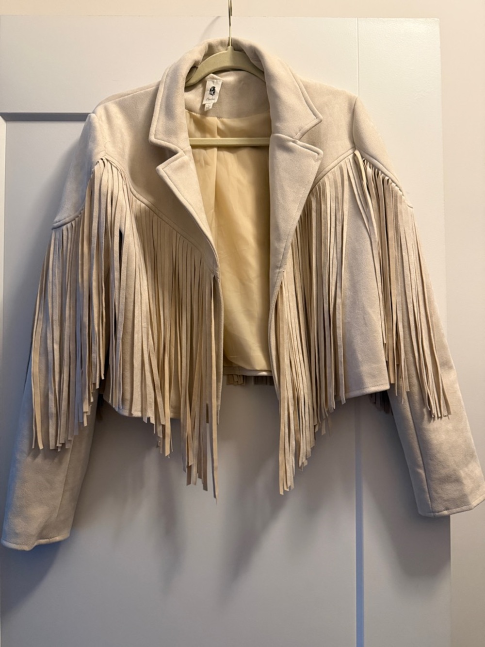 Fringed Suede Crop Jacket in Cream